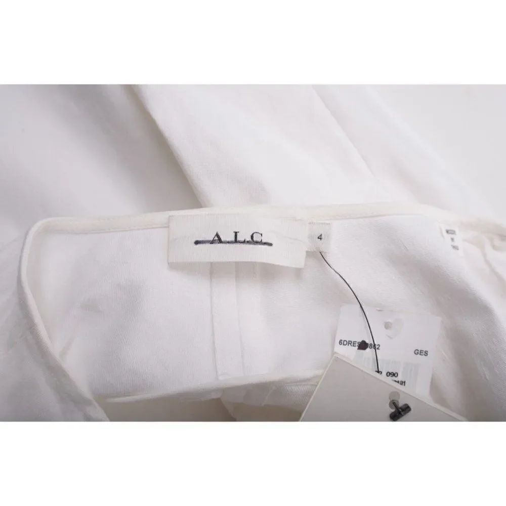 A.L.C. Womans Aila Gesso Dress Size 4 White V-Neck Puff Sleeve Linen Blend NWT - Picture 6 of 6